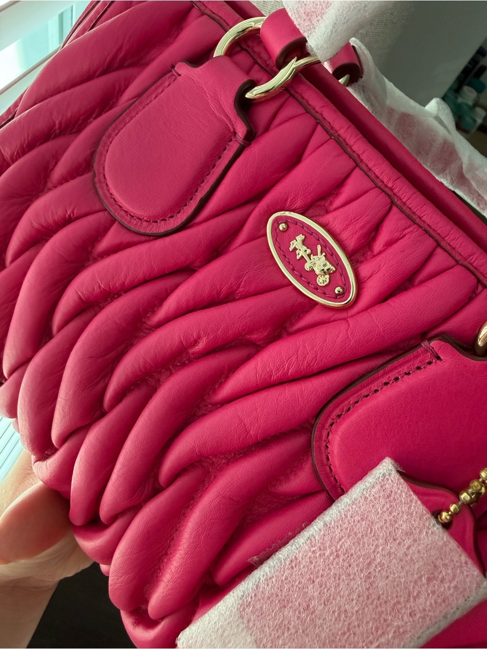 NWOT COACH hot pink mini nolita satchel in gathered leather - Picture 5 of 6